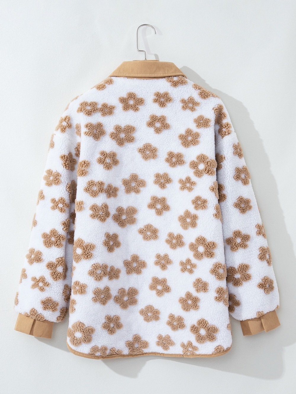 Flower Pattern Button Up Fleece Jacket - Picture 6 of 14